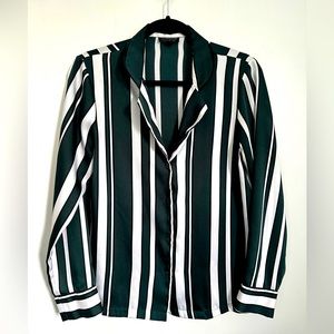Topshop Green, Black, and White Blouse